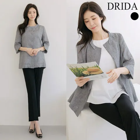 [드리다] 여성 여름 7부 체크 모던 빅사이즈 정장 자켓 40-50대