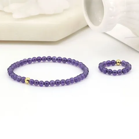 SG067-자수정 4mm+골드(팔찌단품) 패션 원석 여자 염주 팔찌