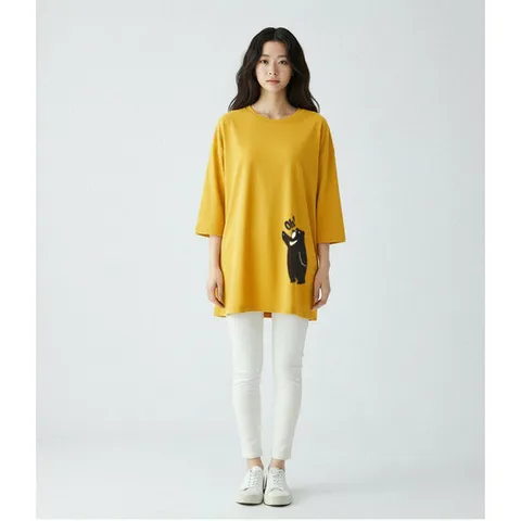 오곰이_빅사이즈 7부 톡톡한 특양면 롱티 오버핏박스티 루즈핏