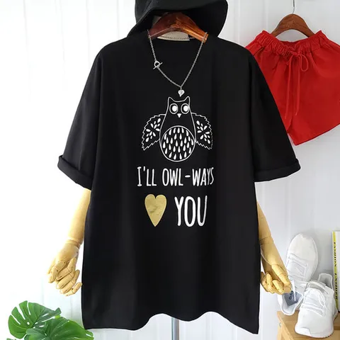 아울_면반팔티 오버핏박스티 루즈핏 빅사이즈 데일리룩 캐릭터