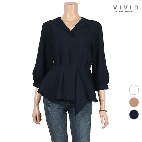[VIVID SG] 사각단추장식 카라 블라우스 VS134002
