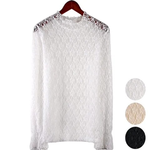 신축성 좋은 레이어드 망사 프릴 티셔츠/시스루 레이스블라우스