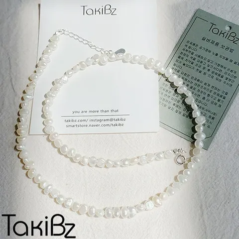 [타키비즈] 미니 지그재그 담수진주 실버목걸이