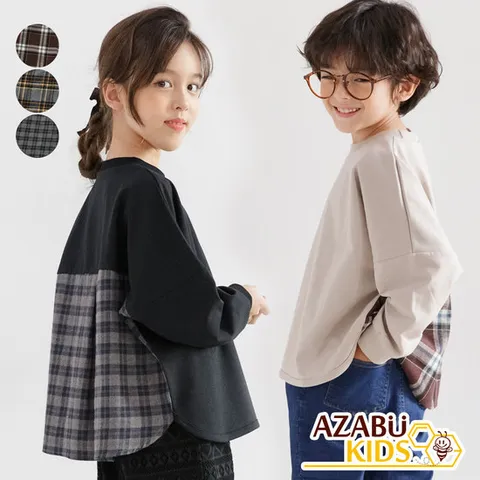 [아자브키즈] 반디 체크 티 긴팔 여아 주니어 남아 티셔츠