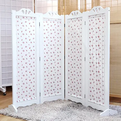 올 플라워 미니 4단 원목 인테리어 파티션 낮은 패브릭 가림막