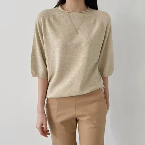 [어반프랑] 돌돌이  루즈핏 5부 라운드 반팔 니트