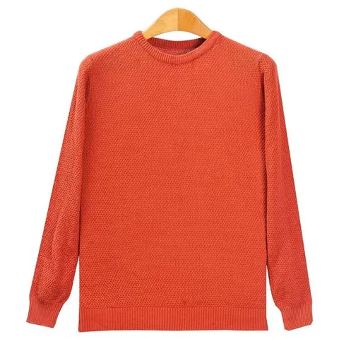 와플조직 기본 라운드 울 니트_캐롯