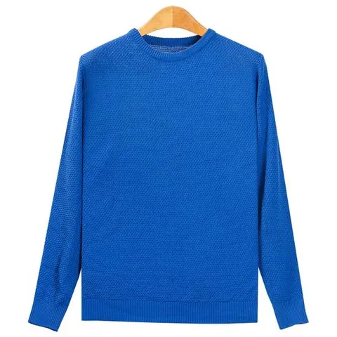 와플조직 기본 라운드 울 니트_블루
