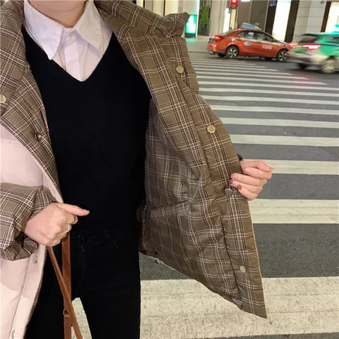 체크 양면 리버시블 루즈핏 캐주얼 힙 숏패딩