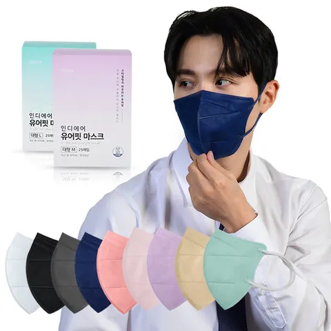 인디에어 유어핏 네이비 새부리형 대형 M L 컬러 마스크 25매