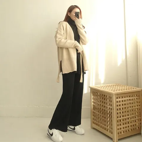 루즈핏 옆트임 랩스타일 숄 니트가디건