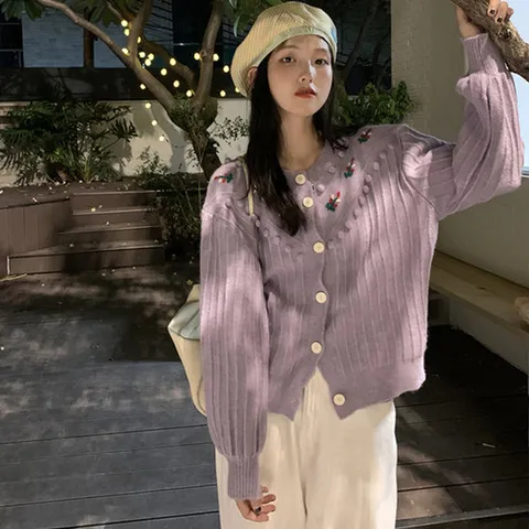 [이쁘다] 로아 방울 꽃자수 가디건