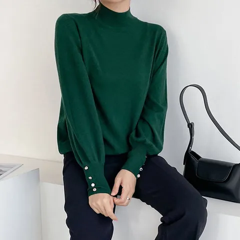 [키첼] 21 퍼프소매 반터틀넥 니트