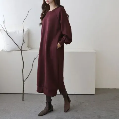 빅사이즈 기모 로에 롱원피스 여성의류 따뜻한 임부복