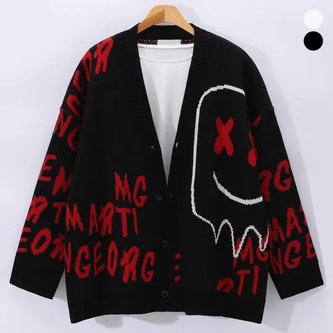 [후앙스] 남녀공용 이모티콘 오버핏 니트 가디건 EYCD4313