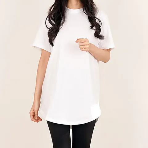 [큐티팝] 오가닉 코튼 루즈핏 무지 롱 라운드 레이어드 반팔티