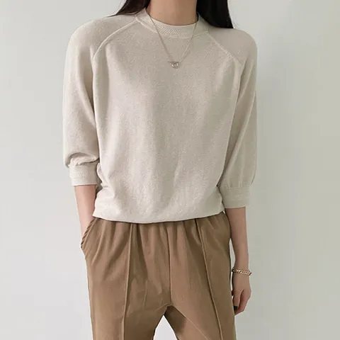 [어반프랑] 로드 퍼프소매 8부 비스코스 라운드 니트