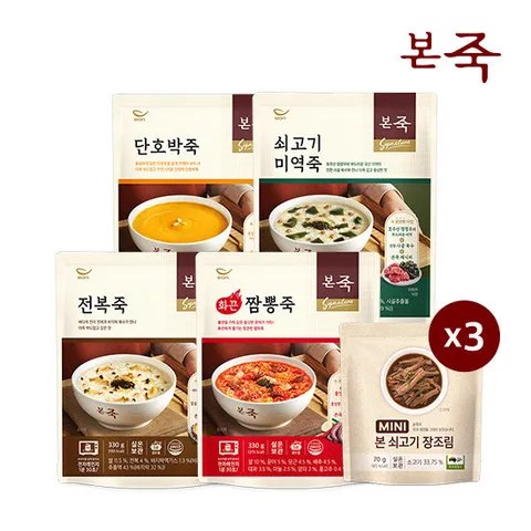 [본죽] 죽330g+장조림 D SET 총7팩(전복+미역+짬뽕+호박+미니3)