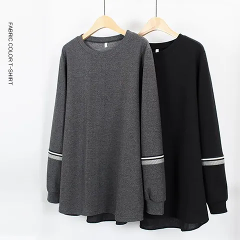 [해피통통] 빅사이즈 테잎 남방 배색 긴팔 티 레이어드 셔츠 여성의류