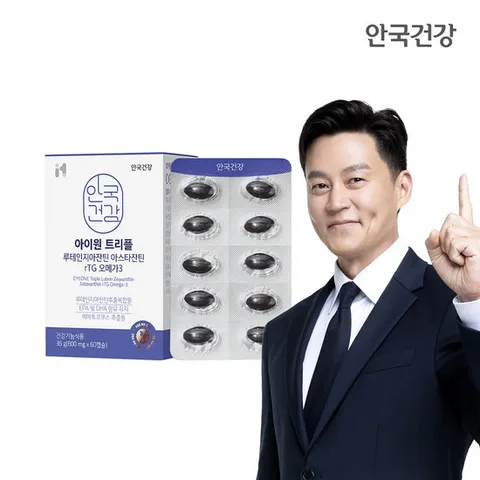 안국건강 아이원 트리플 루테인 지아잔틴 아스타잔틴 rTG오메가3 60캡슐 1박스 (1개월분)