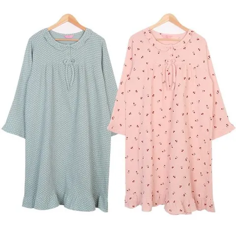 [보슈아]여성 2187 이중지면 긴팔원피스파자마 사계절홈웨어