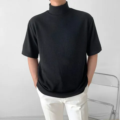 뉴메이드 / 겨울 봄 가을 스판 목폴라 반팔티셔츠 / 검 흰