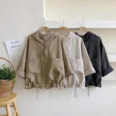 여자 밑단 조임 스트링 3컬러 린넨 간절기 자켓