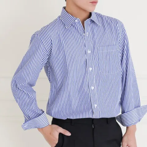 빅사이즈 남자 스트라이프 셔츠 캐주얼 정장 드레스 와이셔츠