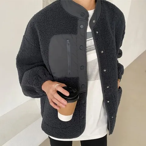 [드레스허그] 비버 양털 뽀글이 2color 버튼 자켓