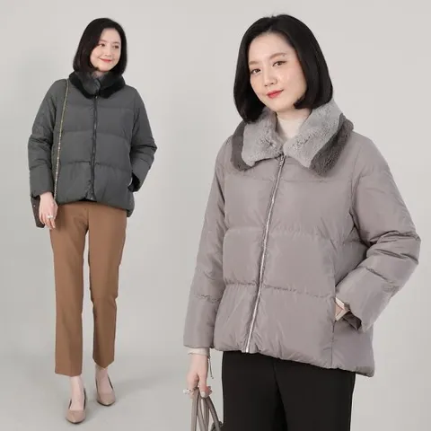 애비뉴투지 엄마옷 투톤 토끼털 카라 구스 패딩 숏 점퍼 J10257