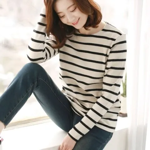 [웬디즈갤러리][후기인정/매일입는 티셔츠]피치 스트라이프 티셔츠/출근룩/외출룩/여행룩/일상룩 LTS012