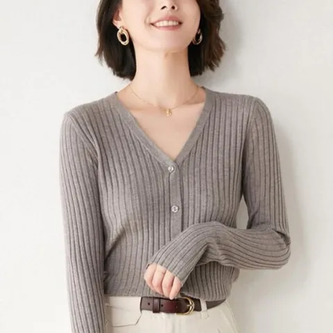 [제라카] 골지 브이넥 베이직 니트 슬림핏 봄 가을 가디건 5컬러