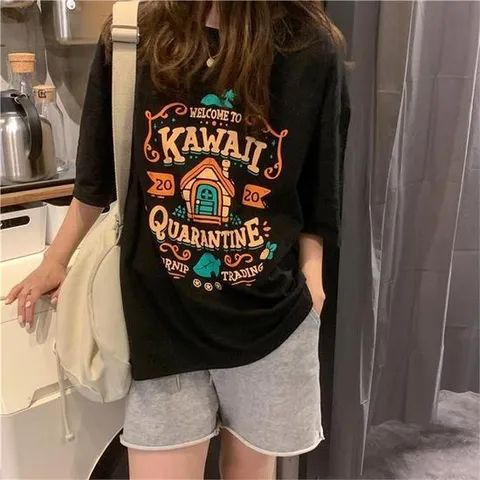 [프리티 글라라]여성 반팔 티셔츠 루즈핏 프린팅 박시티 t-08-b