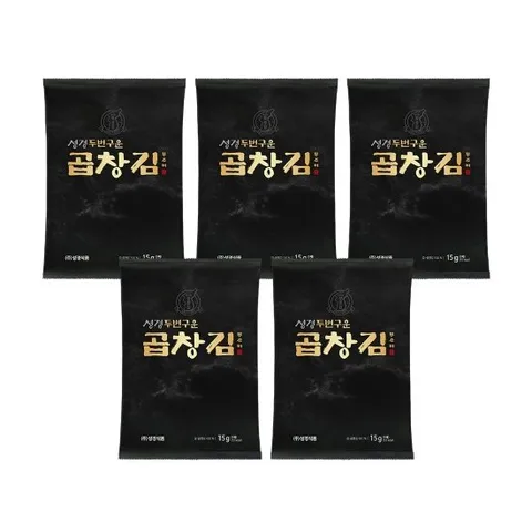 [성경김본사] 프리미엄 두번구운 곱창돌김 15g(5매) X 5봉