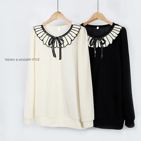 [해피통통] 빅사이즈 자수리본 블라우스 티 여성 정장 긴소매 블라티 여성의류