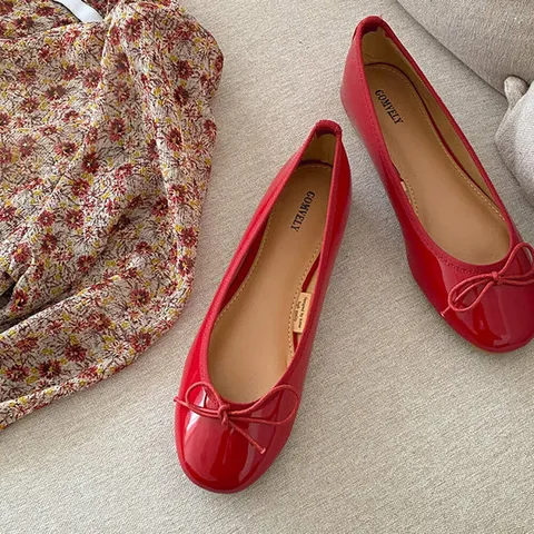 곰블리 / 누적8만개 리본 애나멜 플랫슈즈 여성 단화 구두 1cm