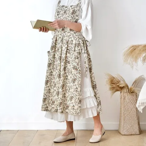 청년리빙 꽃무늬 프릴 원피스 앞치마