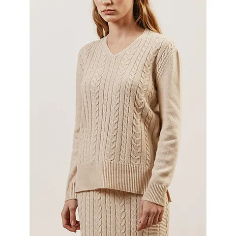 [더핸드메이드]울 케이블 V넥 니트 풀오버 _V