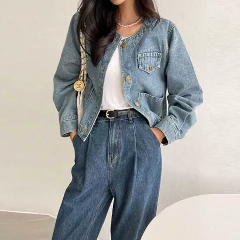 [피핀] 66305 노카라 크롭 청자켓