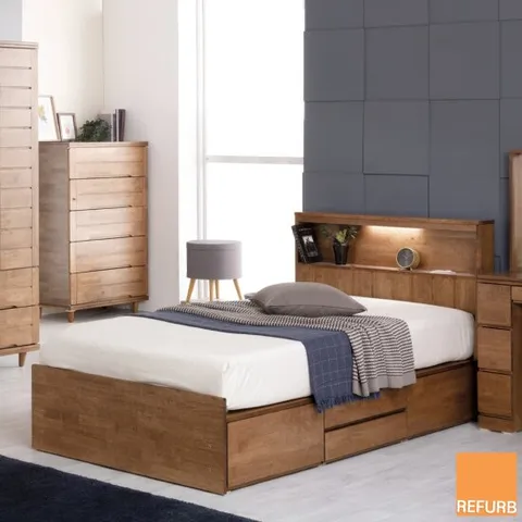 리퍼 잘나가 원목 LED 조명 수납 서랍형 침대프레임 내추럴 월넛 슈퍼싱글(SS)