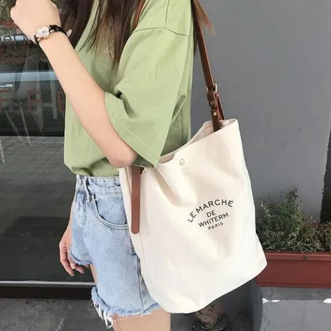 OHS-BCIW1224 (2컬러) 배색 스트랩 레터링 에코백