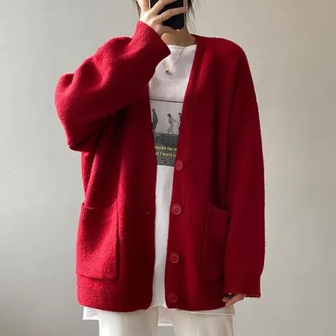 여자 간절기가디건 니트 루즈핏 가을 V넥 도톰한 가디건