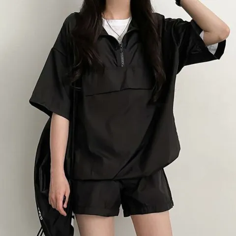 아노락 여름 상하의세트 여성 셋업 반집업 반팔반바지