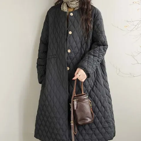 [스윗트리]퀼팅 노카라 롱 경량 패딩 점퍼 (j0429)