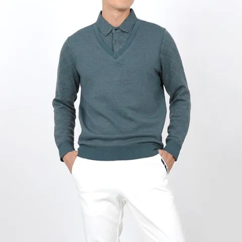 [LUSEN] 루센 기모 페이크 카라 니트 티셔츠 Model No_B2-3E132