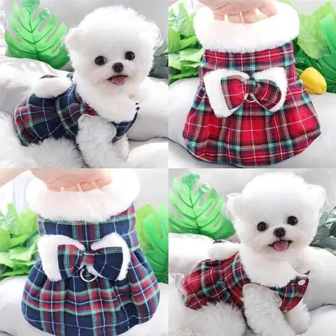 [펫 후크] 강아지옷 겨울 기모체크무늬 원피스 커플룩