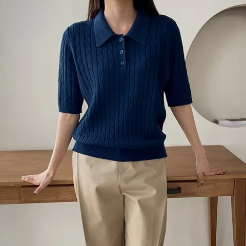 [어반프랑] 랄프  꽈배기 카라 5부 반팔 니트