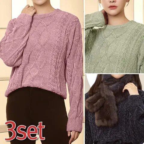 [3SET] 벨벳 케이블 파우더 풀오버 3종 (S/M/L)