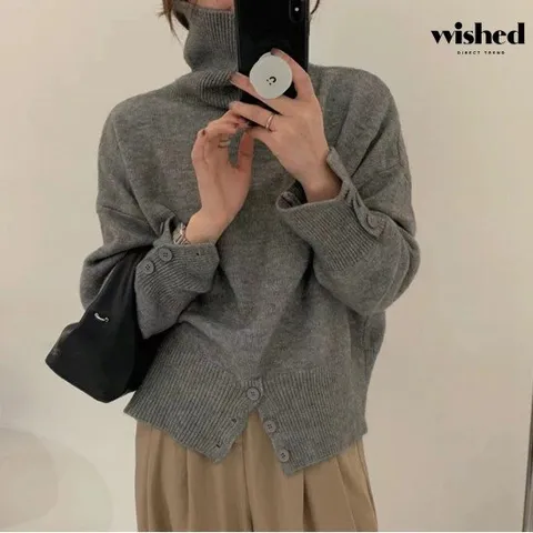 하이 폴라넥 트임 단추 루즈핏 니트 (WIACNT039)