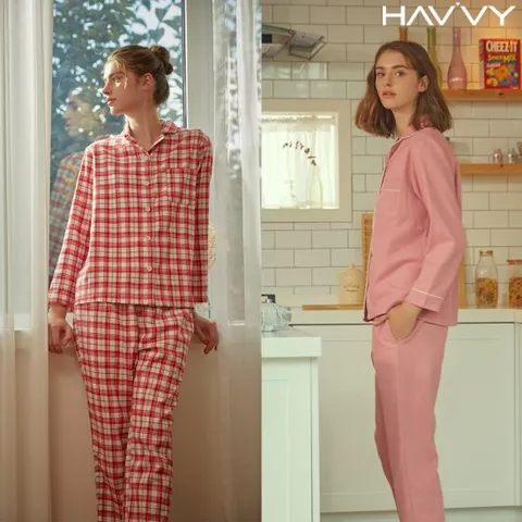 [하비] 약기모 여성 잠옷상하세트 체크파자마(100~105)